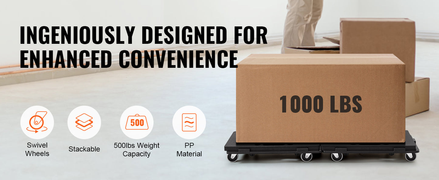 Ljustra 2 Pack Furniture Mover Dolly Trolley 500 lbs Small Flat Cart