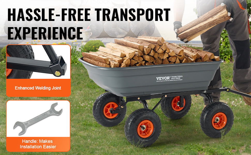 Ljustra Poly Garden Dump Cart Heavy Duty Easy Assembly Steel Wagon