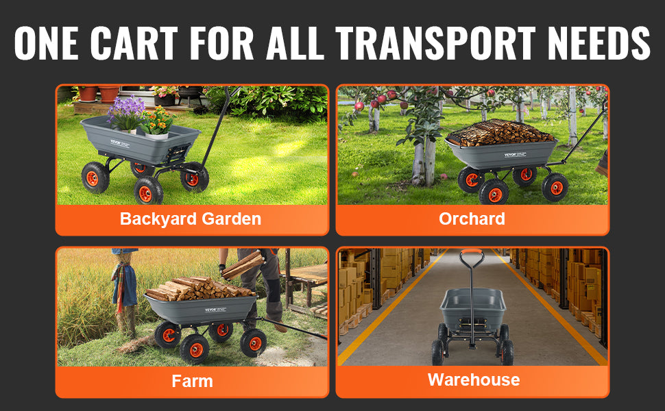 Ljustra Poly Garden Dump Cart Heavy Duty Easy Assembly Steel Wagon