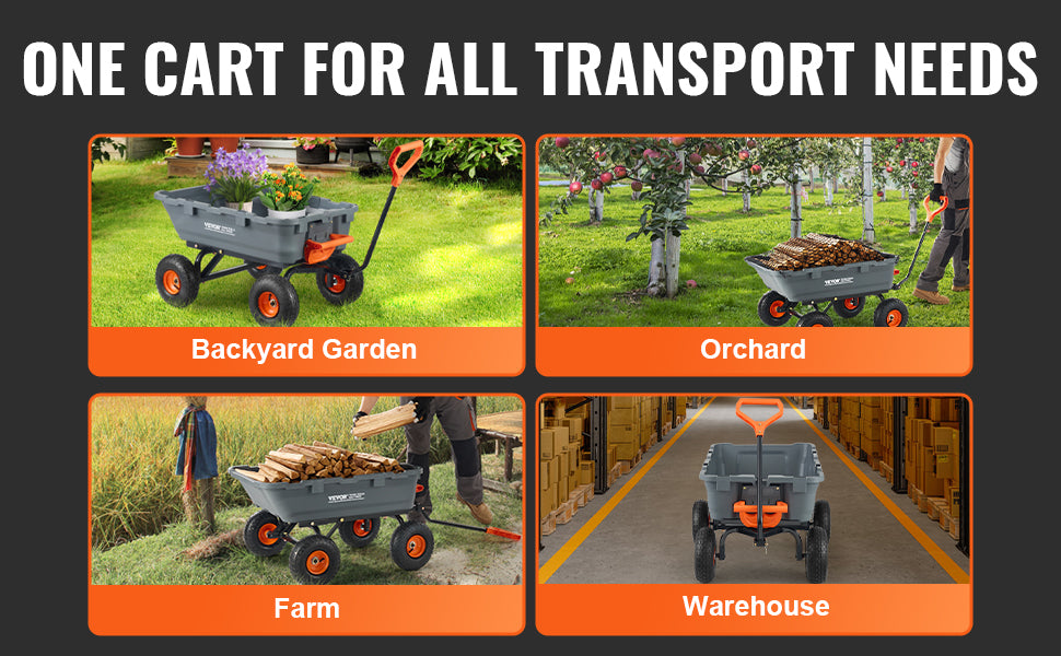 Durable Garden Dump Cart Heavy Duty Poly Wagon Steel Structure