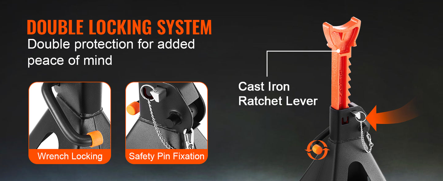 Ljustra 3 Ton Car Jack Stands Adjustable Double Locking SUV Pickup Truck