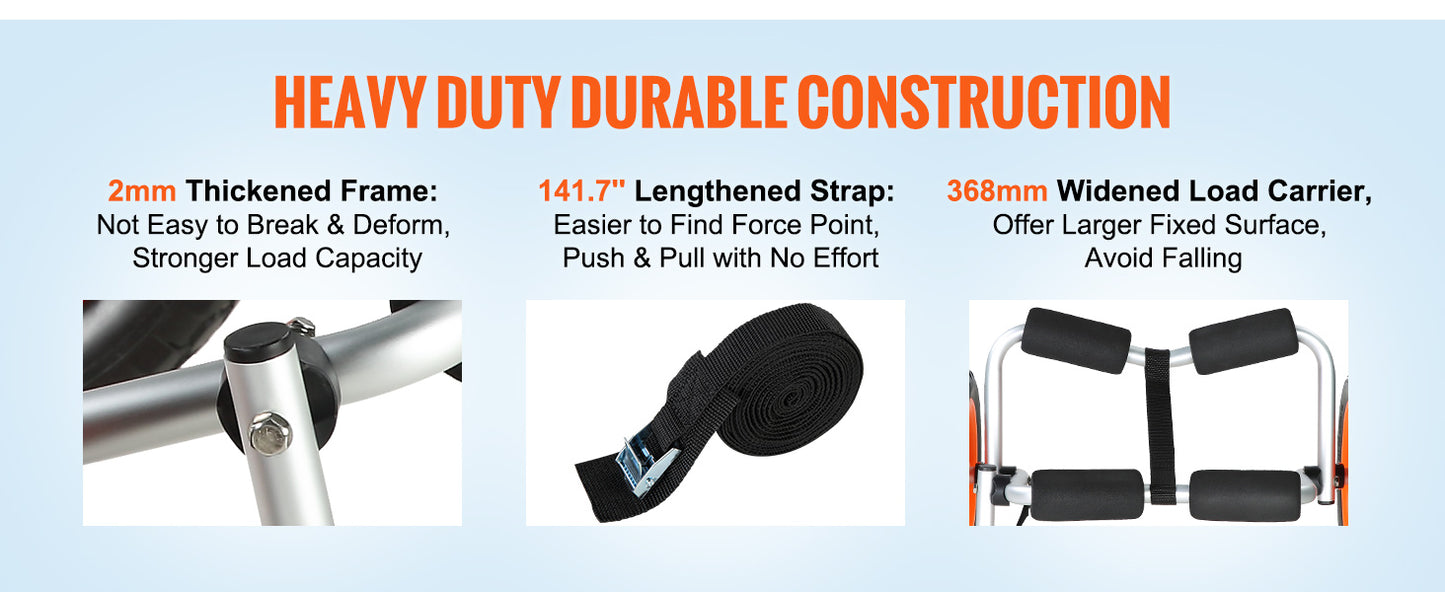 Ljustra Kayak Cart 250lbs Foldable Canoe Trolley with 10 Inch Tires