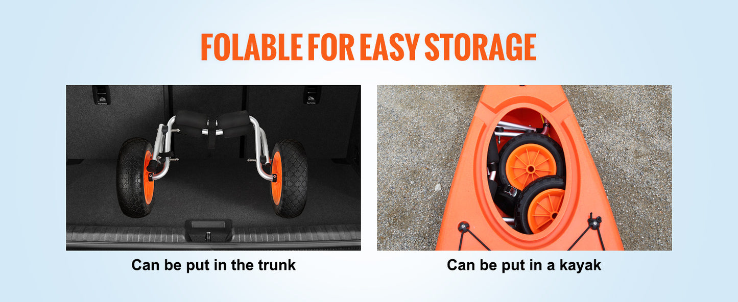 Ljustra Kayak Cart 250lbs Foldable Canoe Trolley with 10 Inch Tires