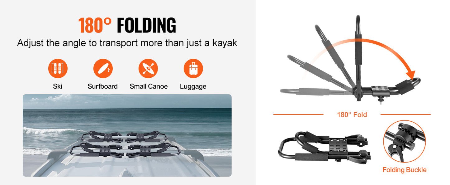 Ljustra J-Bar Kayak Roof Rack 2 Pairs Folding Carrier for Kayaks Canoes