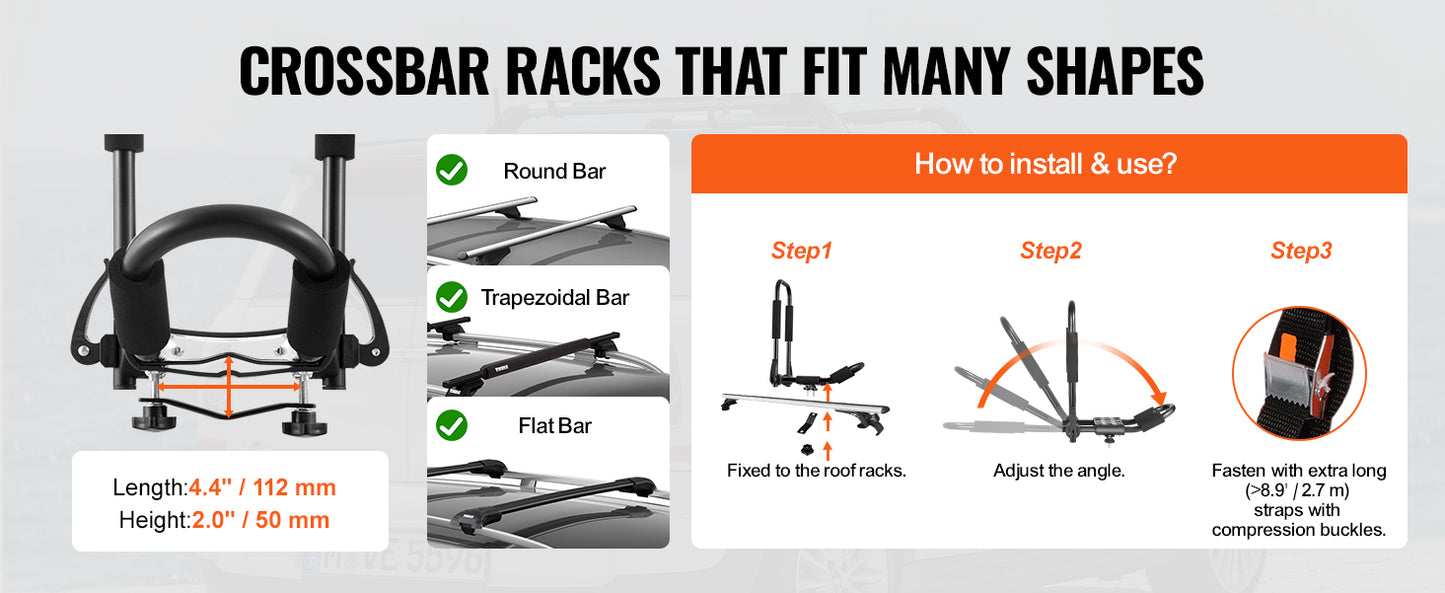 Ljustra J-Bar Kayak Roof Rack 2 Pairs Folding Carrier for Kayaks Canoes