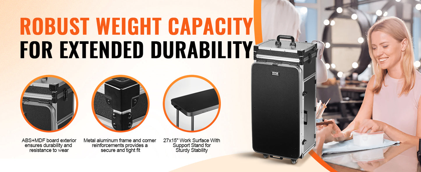 SucceBuy Professional Makeup Train Case Extra Large Rolling Storage Case