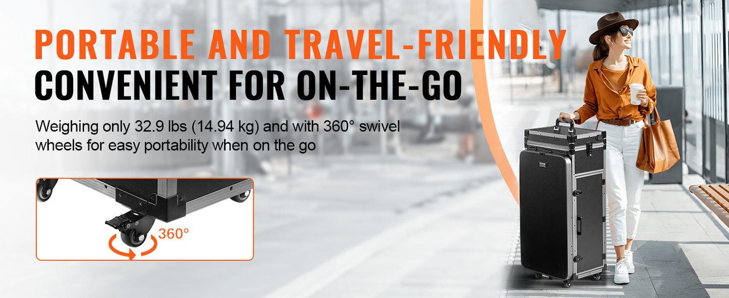 SucceBuy Professional Makeup Train Case Extra Large Rolling Storage Case