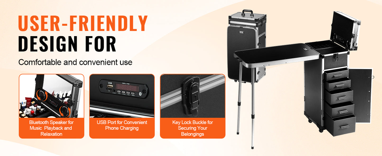 SucceBuy Professional Makeup Train Case Extra Large Rolling Storage Case