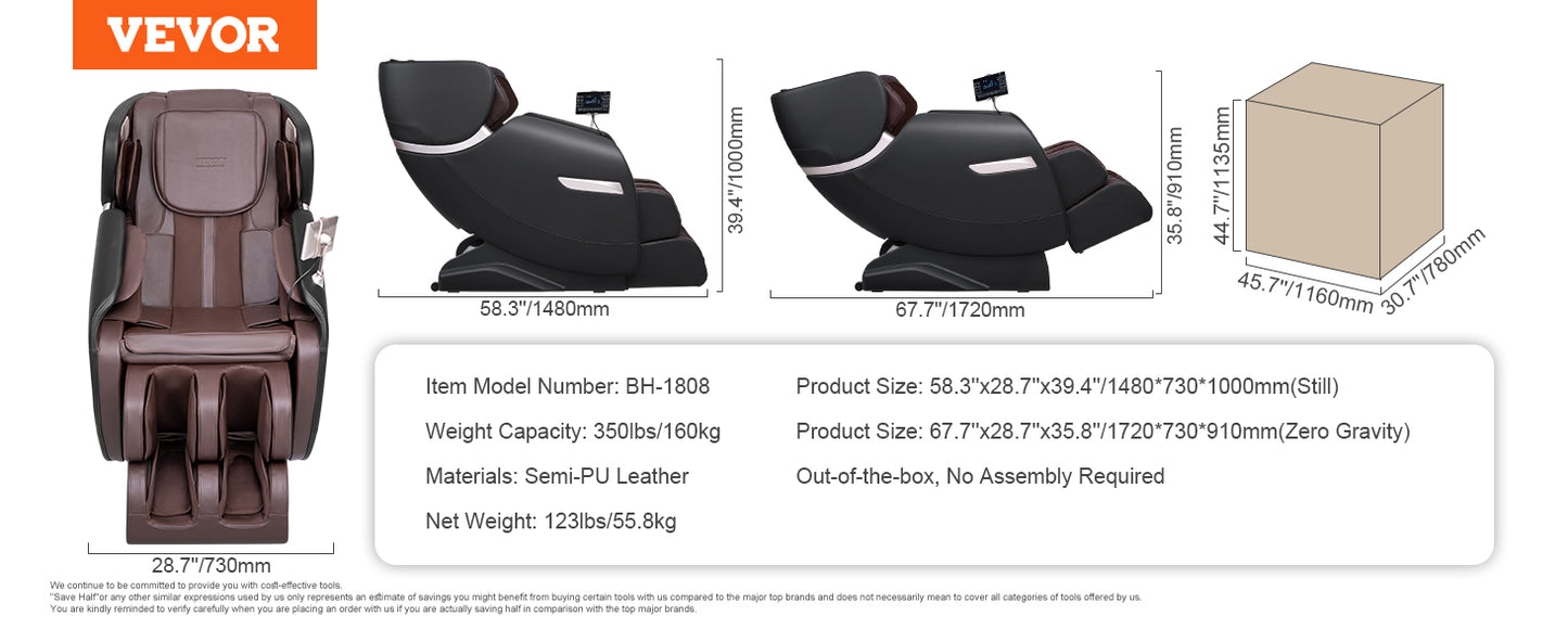 SucceBuy Full Body Zero Gravity Massage Chair Bluetooth Heating Recliner