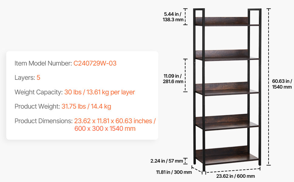 Ljustra Industrial Metal Bookshelf 3-14-Tier Open Storage Bookcase
