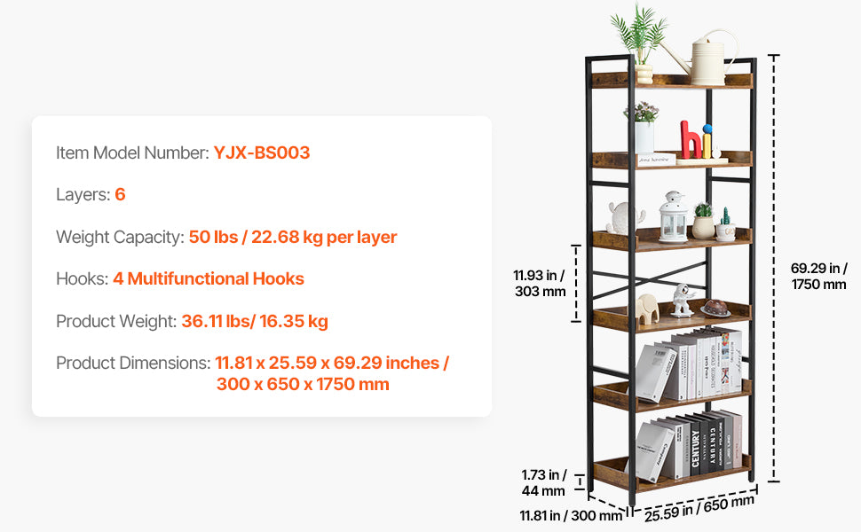 Ljustra Industrial Metal Bookshelf 3-14-Tier Open Storage Bookcase