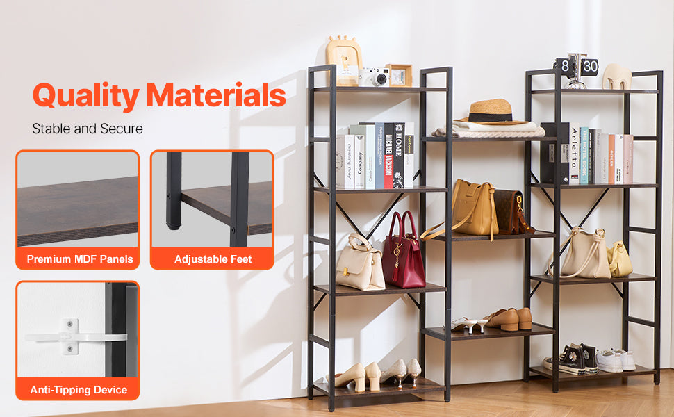 Ljustra Industrial Metal Bookshelf 3-14-Tier Open Storage Bookcase