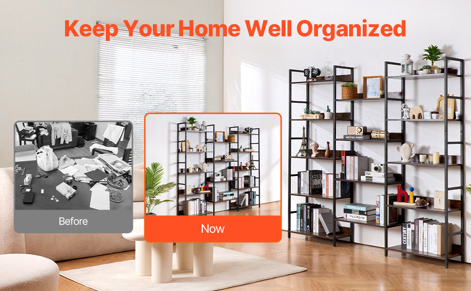 Ljustra Industrial Metal Bookshelf 3-14-Tier Open Storage Bookcase