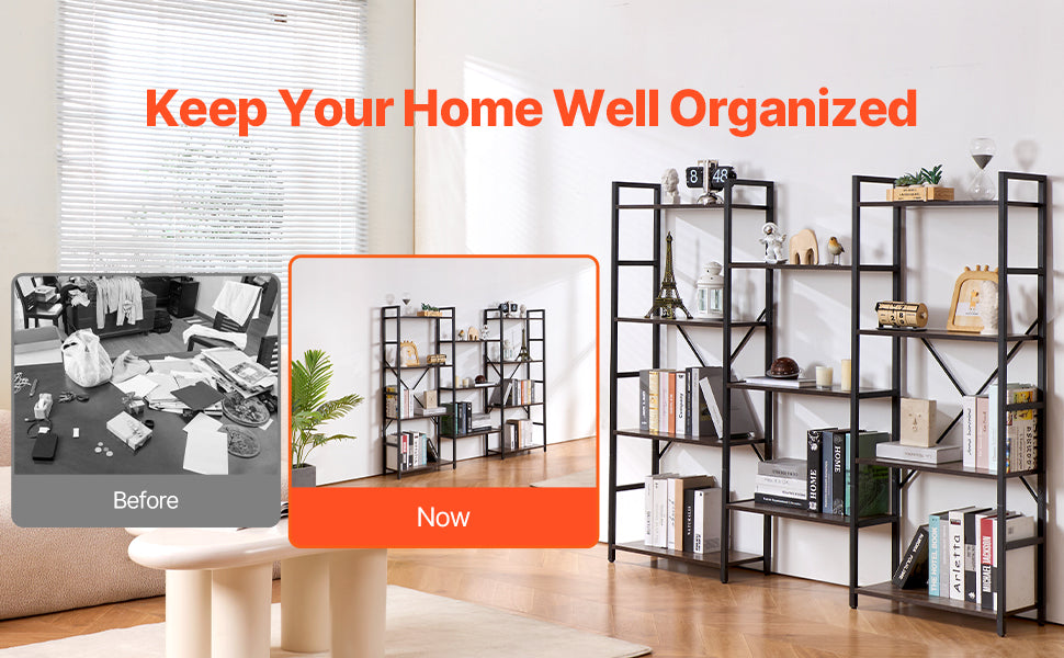 Ljustra Industrial Metal Bookshelf 3-14-Tier Open Storage Bookcase