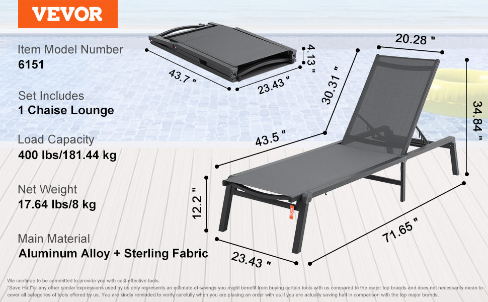 Ljustra Outdoor Aluminum Chaise Lounge Chair Folding Recliner Patio Pool