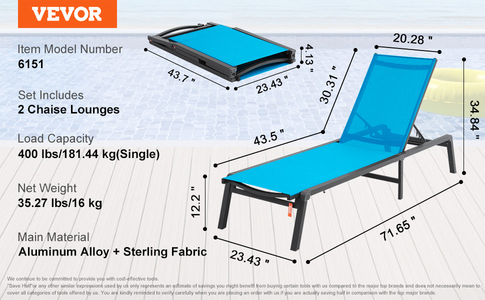 Ljustra Outdoor Aluminum Chaise Lounge Chair Folding Recliner Patio Pool