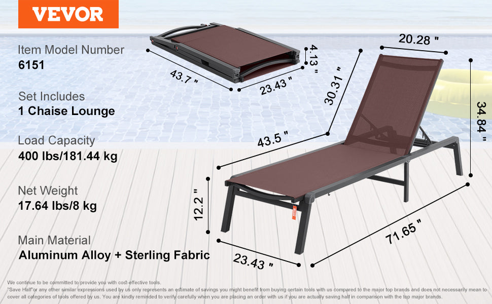Ljustra Outdoor Aluminum Chaise Lounge Chair Folding Recliner Patio Pool