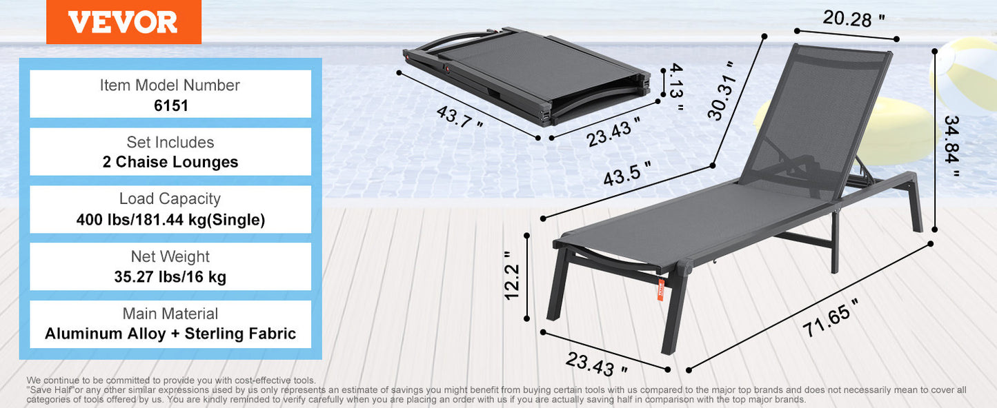 Ljustra Outdoor Aluminum Chaise Lounge Chair Folding Recliner Patio Pool