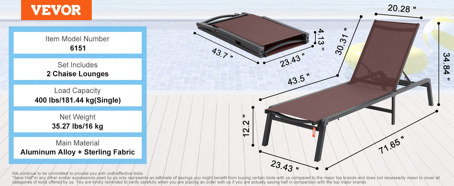 Ljustra Outdoor Aluminum Chaise Lounge Chair Folding Recliner Patio Pool