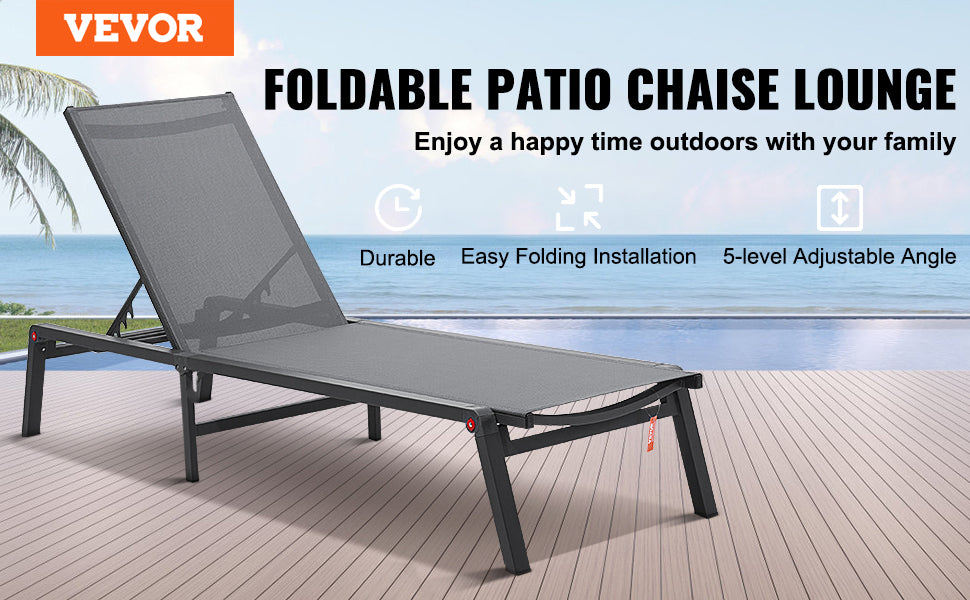 Ljustra Outdoor Aluminum Chaise Lounge Chair Folding Recliner Patio Pool