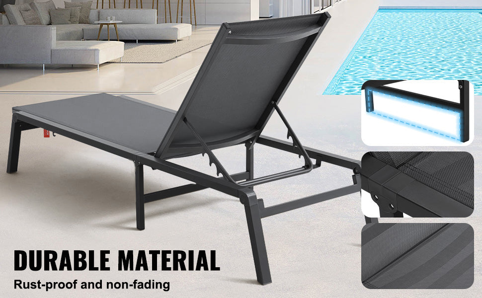 Ljustra Outdoor Aluminum Chaise Lounge Chair Folding Recliner Patio Pool