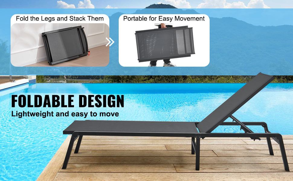 Ljustra Outdoor Aluminum Chaise Lounge Chair Folding Recliner Patio Pool