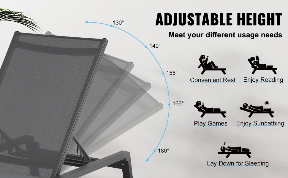 Ljustra Outdoor Aluminum Chaise Lounge Chair Folding Recliner Patio Pool