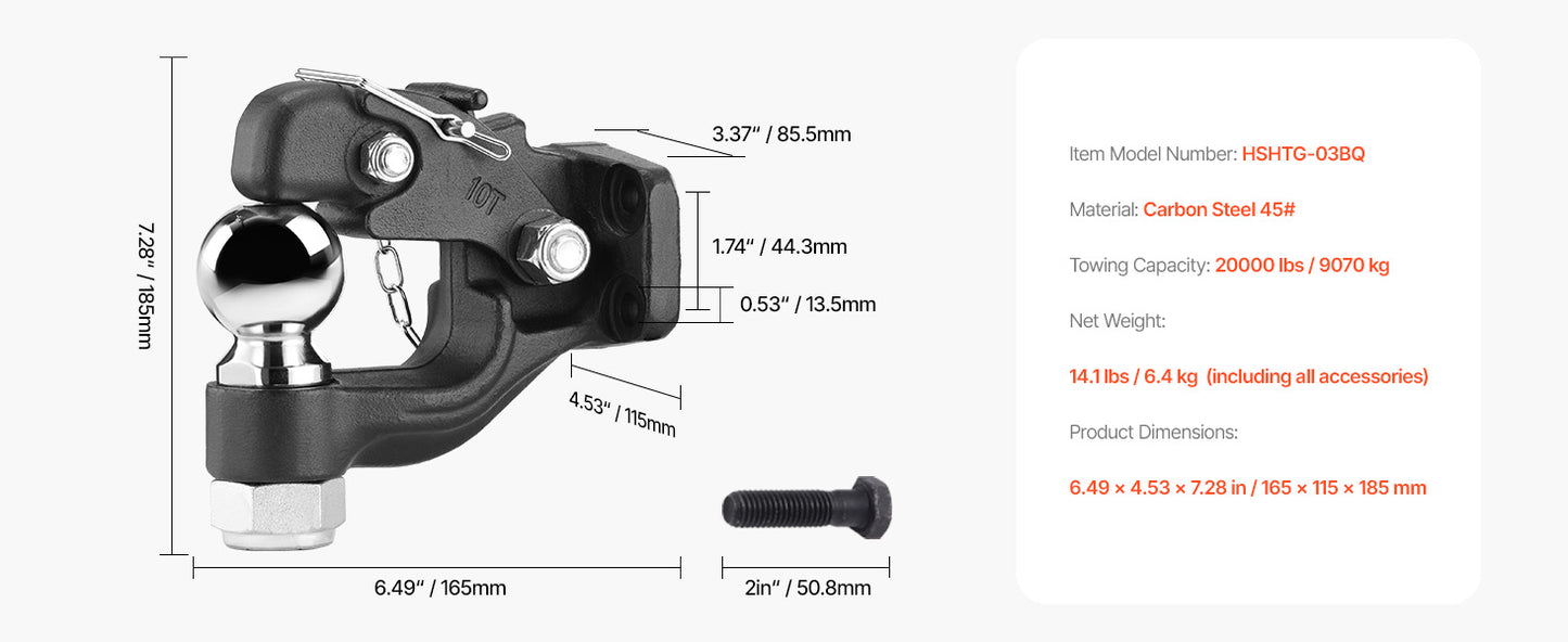 Heavy Duty Pintle Hook Trailer Receiver 20000 30000Lbs Towing Capacity