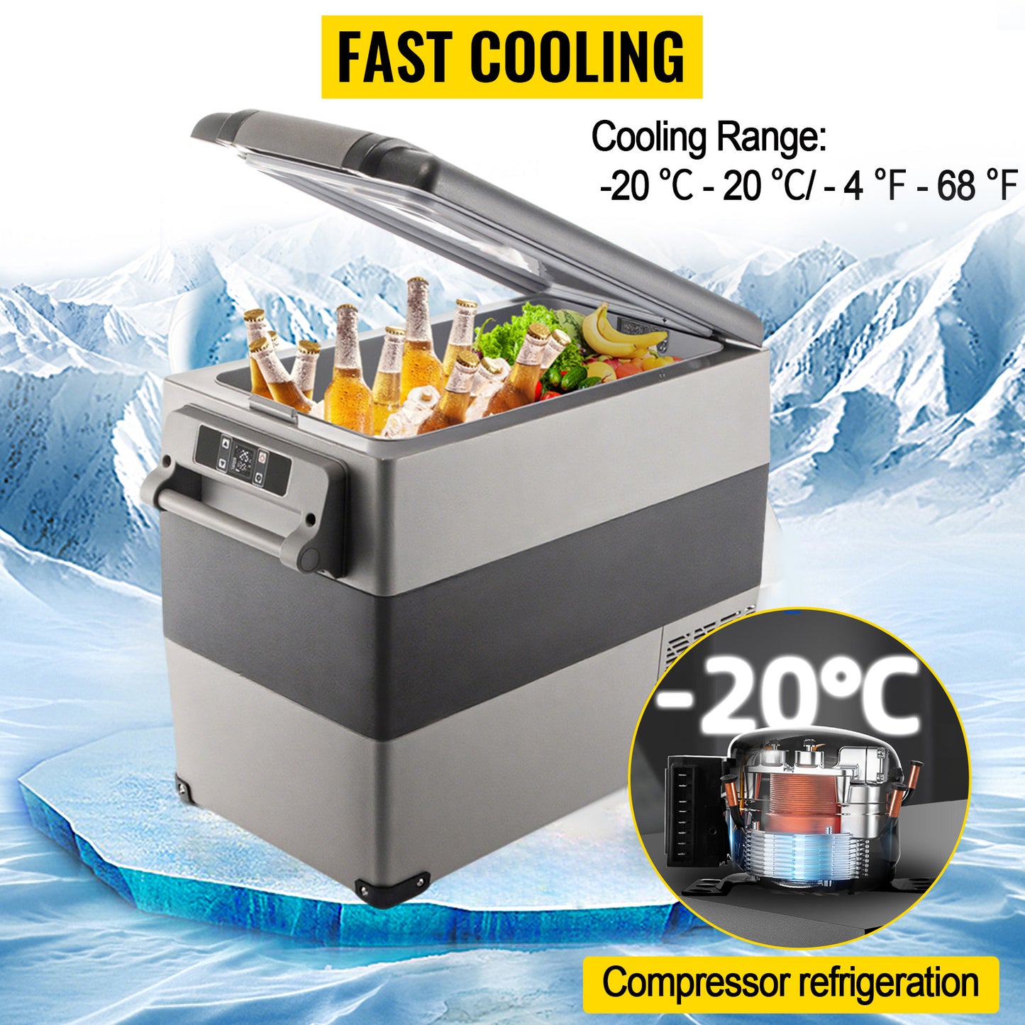 Ljustra 55L Portable Car Refrigerator Freezer for Camping Travel Ice Box
