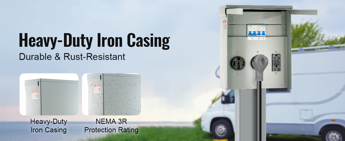 SucceBuy RV Power Outlet Box 20A 30A 50A Temporary Power 125V 250V