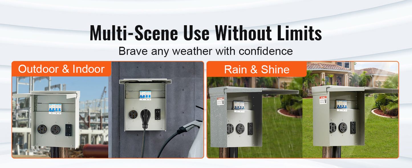 SucceBuy RV Power Outlet Box 20A 30A 50A Temporary Power 125V 250V