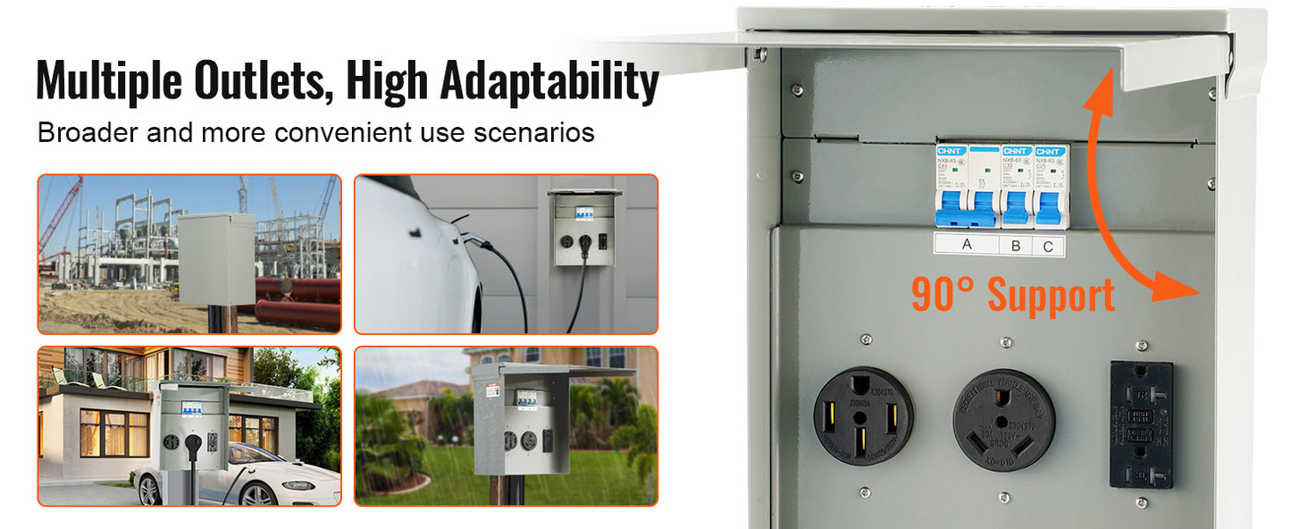 SucceBuy RV Power Outlet Box 20A 30A 50A Temporary Power 125V 250V