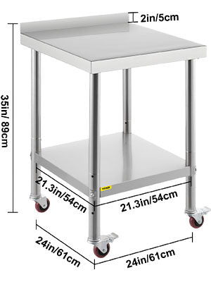 Heavy Duty Stainless Steel Kitchen Prep Table with Backsplash and Casters
