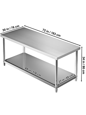 VEVOR Stainless Steel Prep Table Heavy Duty Adjustable Undershelf 550lbs