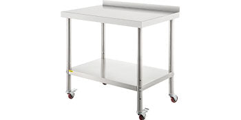 Heavy Duty Stainless Steel Kitchen Prep Table with Backsplash and Casters