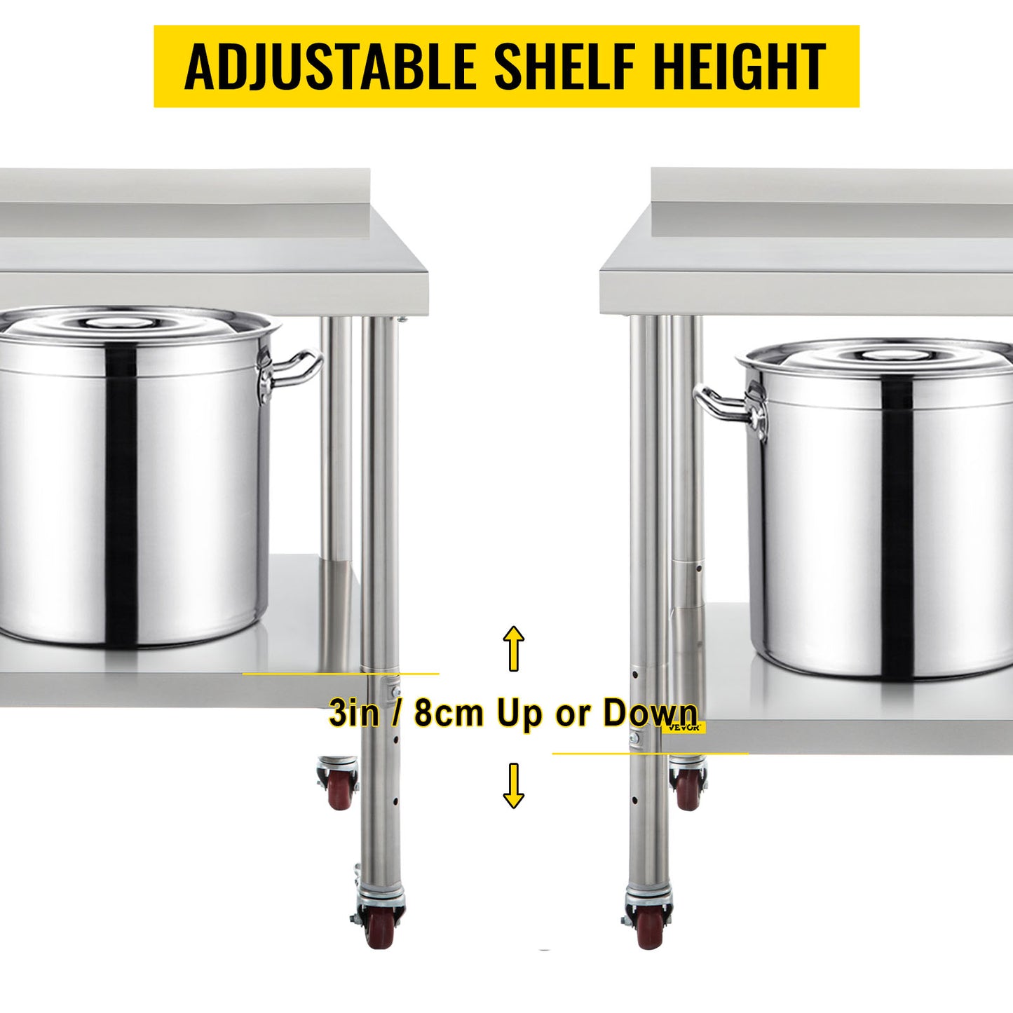 Heavy Duty Stainless Steel Kitchen Prep Table with Backsplash and Casters