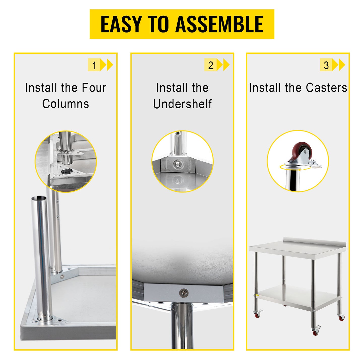 Heavy Duty Stainless Steel Kitchen Prep Table with Backsplash and Casters