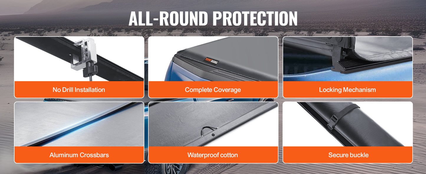 SucceBuy Roll Up Truck Bed Cover for 2009-2024 Ford F-150 5.5ft