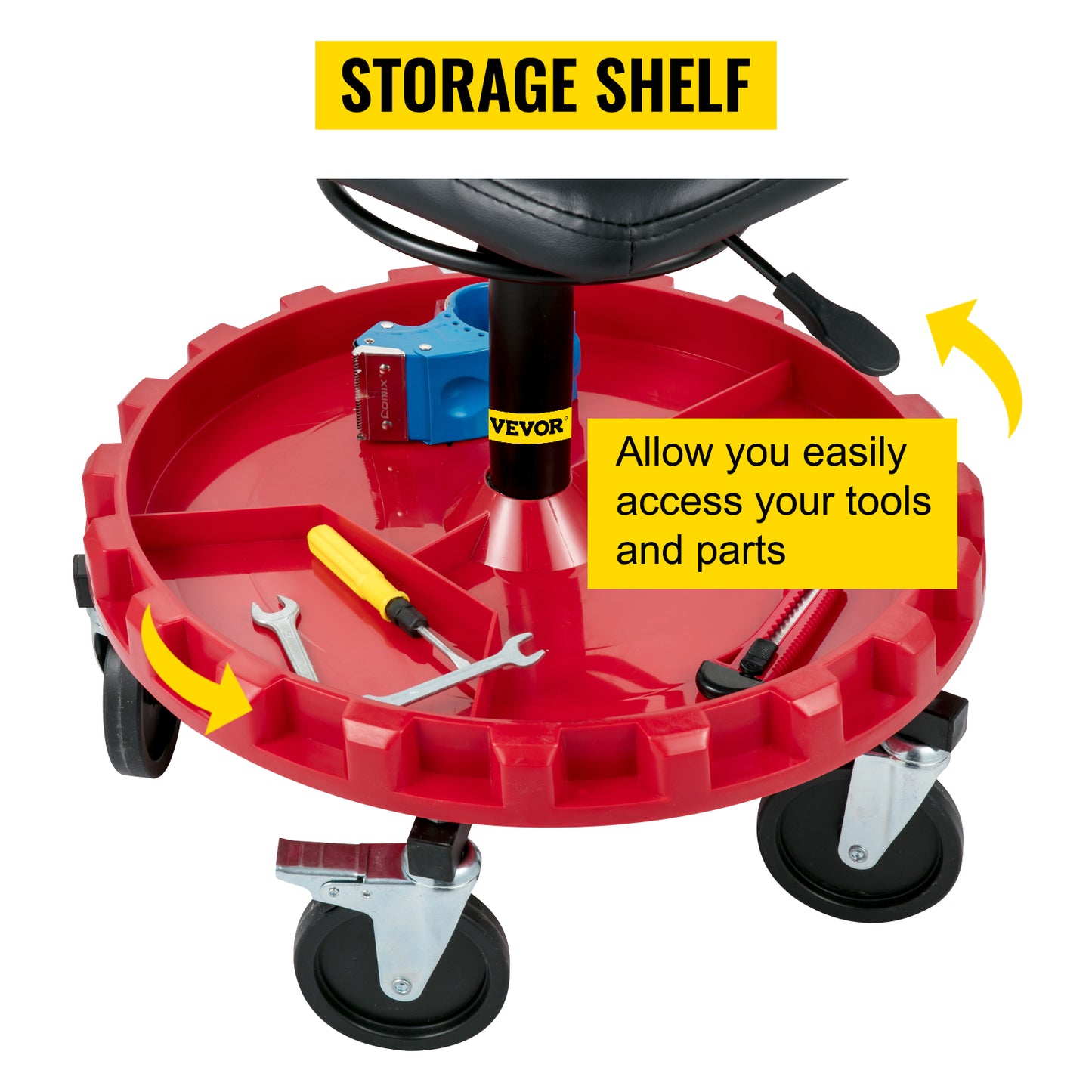 Ljustra Rolling Garage Stool 300 LBS Adjustable Height with Tool Tray