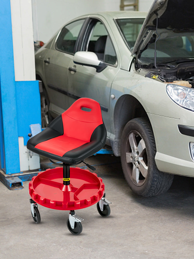 Ljustra Rolling Garage Stool 300 LBS Adjustable Height with Tool Tray