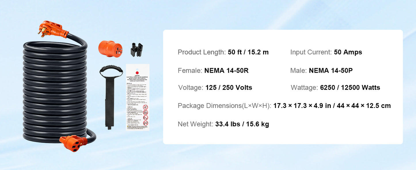 SucceBuy RV Extension Cord 25ft 50ft 30A 50A Power Cord ETL Listed