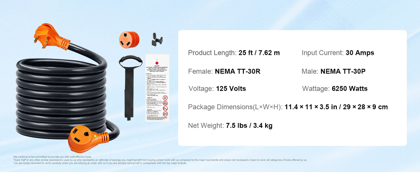 SucceBuy RV Extension Cord 25ft 50ft 30A 50A Power Cord ETL Listed