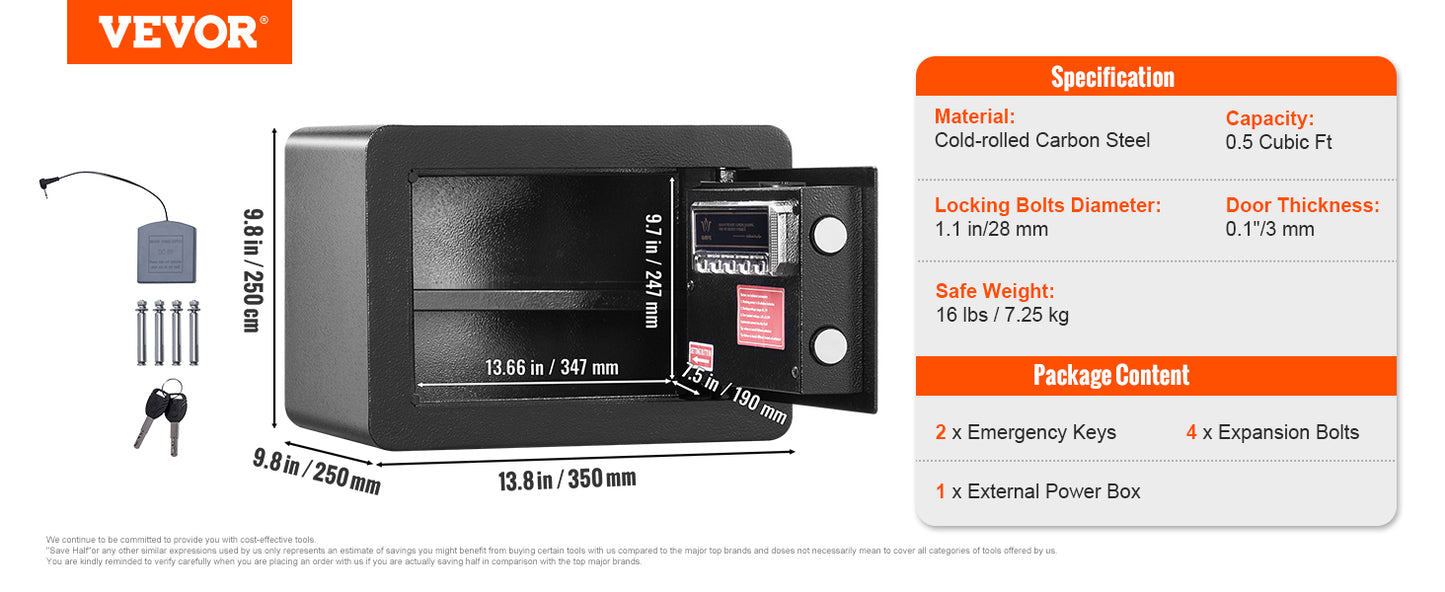 VEVOR Electronic Safe Deposit Box Digital Access Dual Lock Security