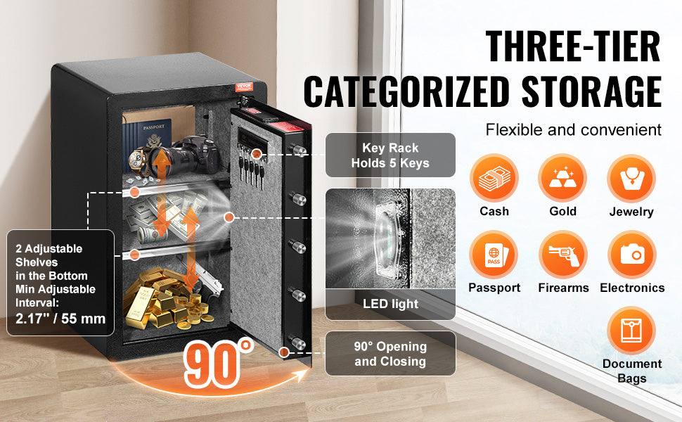 SucceBuy 4.0 cu.ft Safe Box with Key Lock Fingerprint LED Light