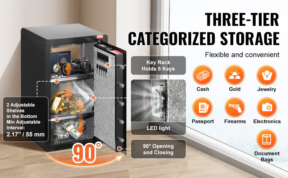 SucceBuy 4.0 cu.ft Safe Box with Key Lock Fingerprint LED Light