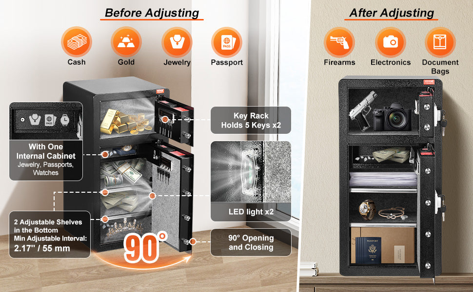 SucceBuy 4.0 cu.ft Safe Box with Key Lock Fingerprint LED Light