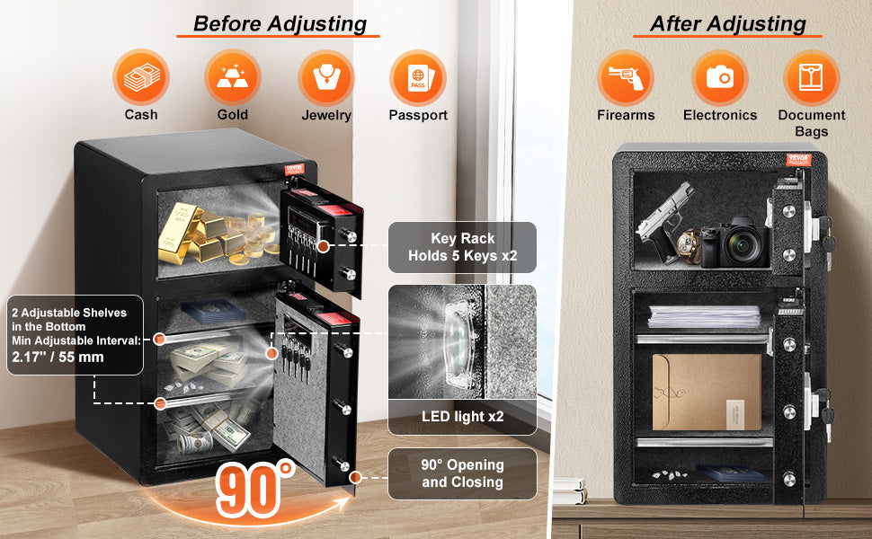 SucceBuy 4.0 cu.ft Safe Box with Key Lock Fingerprint LED Light