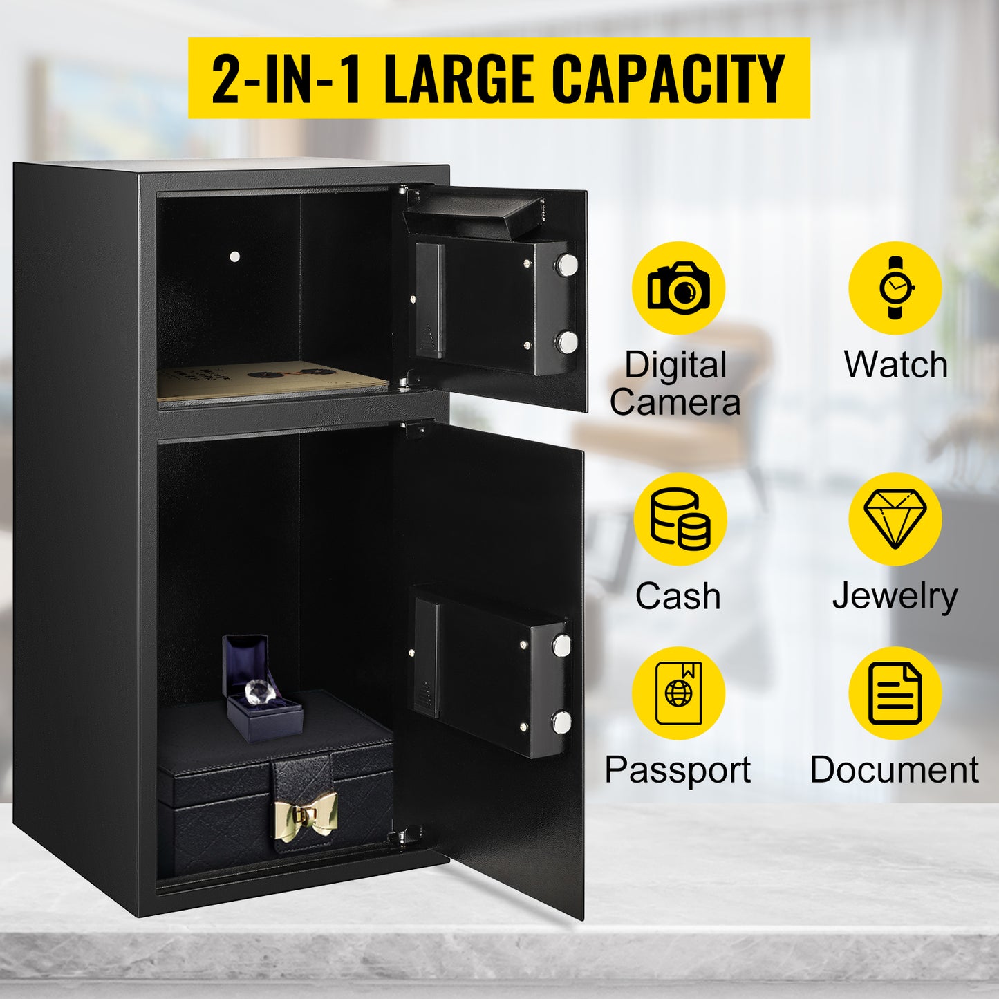 Ljustra 33 Inch Double Door Safe Deposit Box Electronic Lock Hidden Piggy Bank