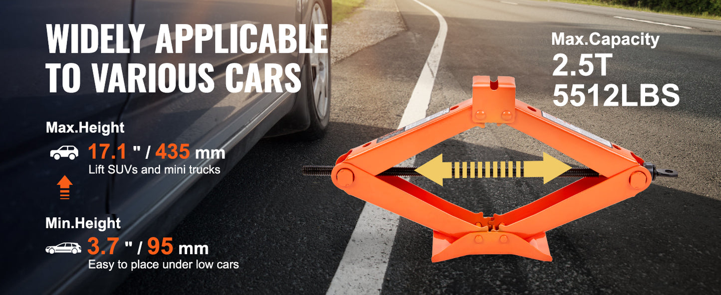 Ljustra 2.5 Ton Scissor Jack Portable Car Tire Jack 3.7-17.1 Inch Lift Range