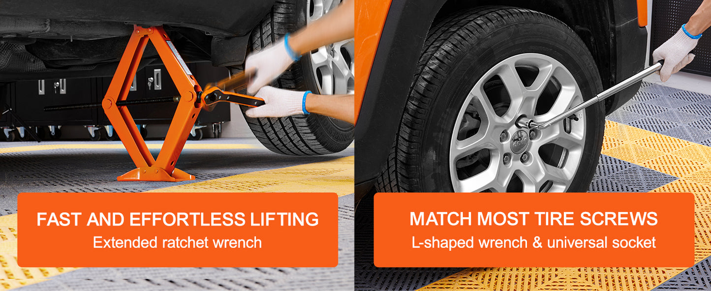 Ljustra 2.5 Ton Scissor Jack Portable Car Tire Jack 3.7-17.1 Inch Lift Range